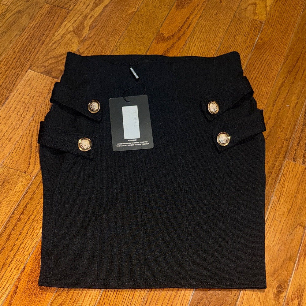 PrettyLittleThing Black High-Waist Pencil Skirt with Gold Buttons